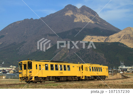 由布岳と黄色の列車（JR九州　キハ125形） 107157230