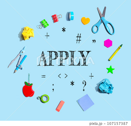 Apply theme with school supplies - flat lay 107157387