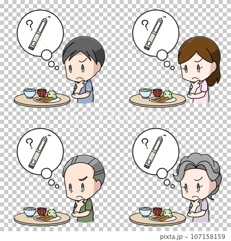 4種擔心胰島素注射量的男女插畫圖案 107158159