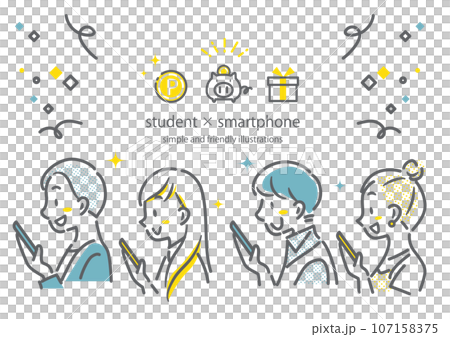 スマホに満足な大学生　シンプルでお洒落な線画イラスト 107158375