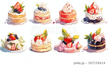 ケーキセット8種類イラスト2 107158414