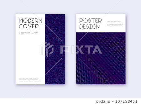 Minimal cover design template set. Rainbow abstract lines on dark blue background. Dazzling cover design. Quaint catalog, poster, book template etc. 107158451