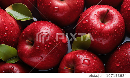 Red apples background. Harvest autumn season. Top down view 107158624