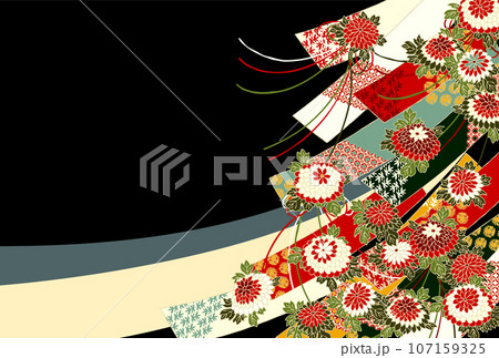 短冊 菊 花尽くし 黒 短冊 菊 花尽くし 黒 107159325