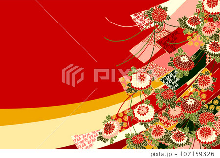 短冊　菊　花尽くし　赤 107159326