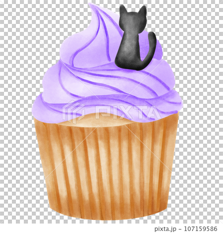 Halloween purple cup cake with black cat decoration on top Halloween purple cup cake with black cat decoration on top 107159586