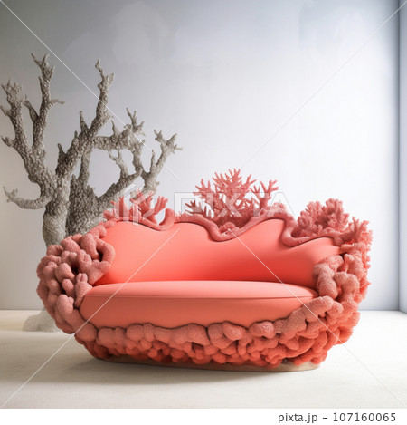 Generative A.I. Illustration. Coral sofa. High quality photo 107160065