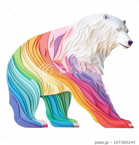 Rainbow polar bear. Generative Ai Illustration. High quality photo 107160245