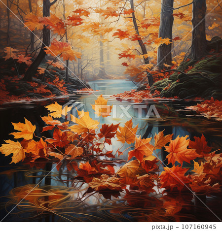 Autumn background. Generative Ai Illustration. 107160945
