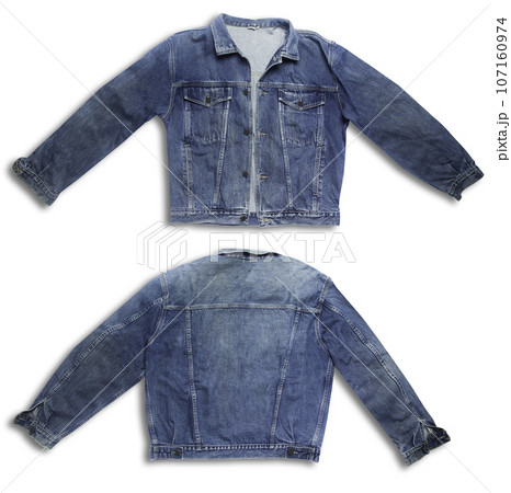 Denim texture in close up view with copy space isolate on white background with clipping path. Blue jeans pattern no seam with macro to preset about classic fashion cloths concept. Indigo color fabric 107160974