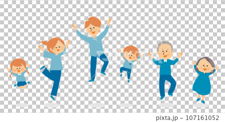 一家三戶人家跳躍插畫套裝素材 107161052