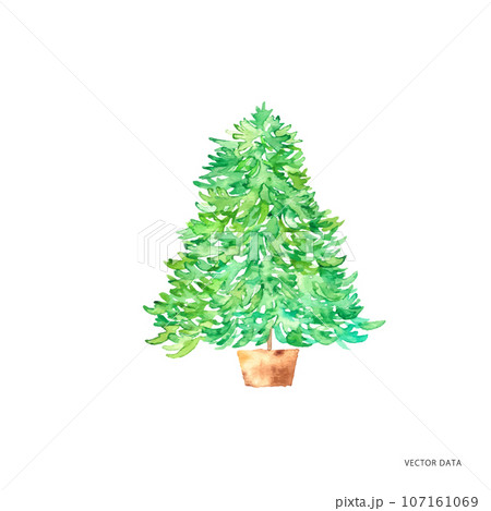水彩画。水彩タッチのクリスマスツリーベクターイラスト。のイラスト