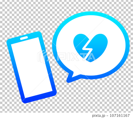 ひび割れたハートマークとスマホ 107161167