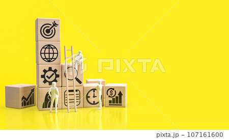 The Business icon on wood yellow Background  3d rendering. 107161600