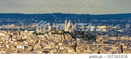 Paris from above with Montmarte Hill - aerial view 107161816