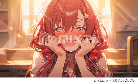 放課後、机を挟んで談笑する女の子 107162079