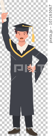 education, graduation and people concept. Smiling Graduating Student in Cap and Gown.Celebrating Success in Education education, graduation and people concept. Smiling Graduating Student in Cap and Gown.Celebrating Success in Education 107163067