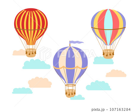 Vintage Hot air balloon with flags set. Vector illustration isolated on white Vintage Hot air balloon with flags set. Vector illustration isolated on white 107163284