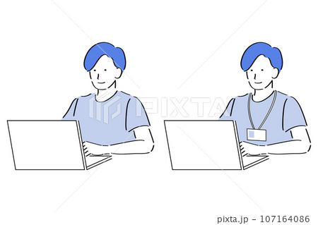 PCを操作しているTシャツの男性 107164086