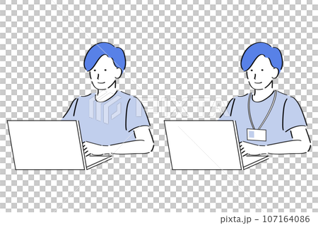 PCを操作しているTシャツの男性 107164086