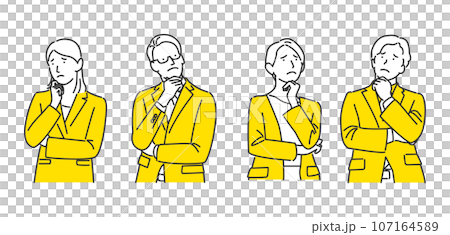 A set of business people, men and women, who are thinking and worrying. A set of business people, men and women, who are thinking and worrying. 107164589
