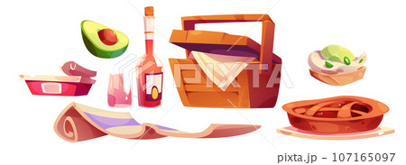 Set for picnic in park with wicker basket 107165097