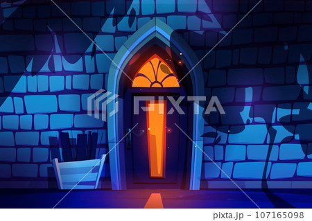 Night front door home building entrance vector 107165098