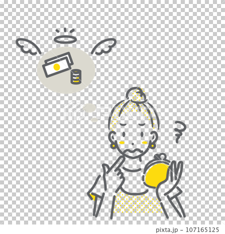 A young woman having trouble with money - simple and stylish line drawing illustration A young woman having trouble with money - simple and stylish line drawing illustration 107165125