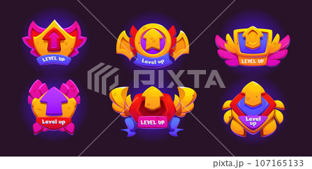 Pink and gold game level up badge icon ui award 107165133