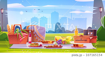 Retro picnic in morning city park Retro picnic in morning city park 107165154