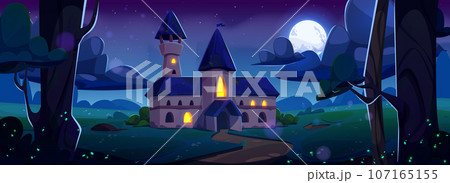 Medieval fantasy castle night cartoon landscape 107165155