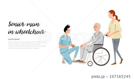 ベクターイラスト素材：介護、車椅子に乗るシニア男性 107165245