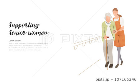 ベクターイラスト素材：介護、歩行介助 107165246