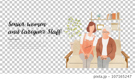 Vector illustration material: Nursing care, care staff and senior women 107165247