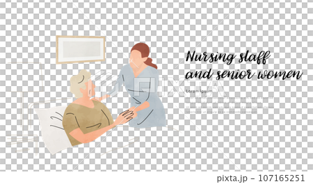 Vector illustration material: Nursing care, senior women and nursing staff Vector illustration material: Nursing care, senior women and nursing staff 107165251