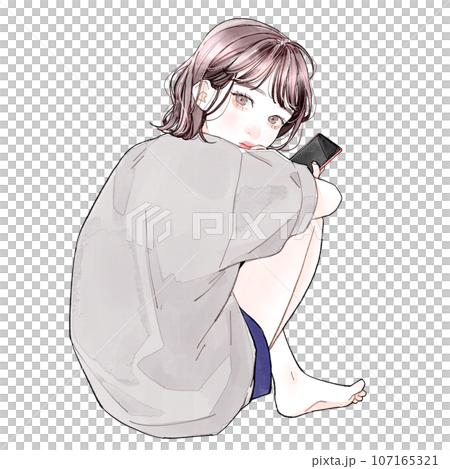 座っている女性 107165321