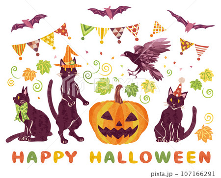 10月 ハロウィーン 黒猫とジャックオーランタンのイラスト 10月 ハロウィーン 黒猫とジャックオーランタンのイラスト 107166291