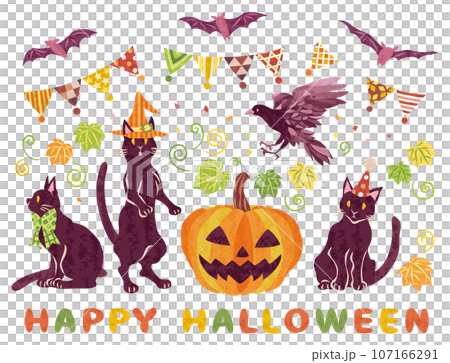 10月 ハロウィーン 黒猫とジャックオーランタンのイラスト 10月 ハロウィーン 黒猫とジャックオーランタンのイラスト 107166291