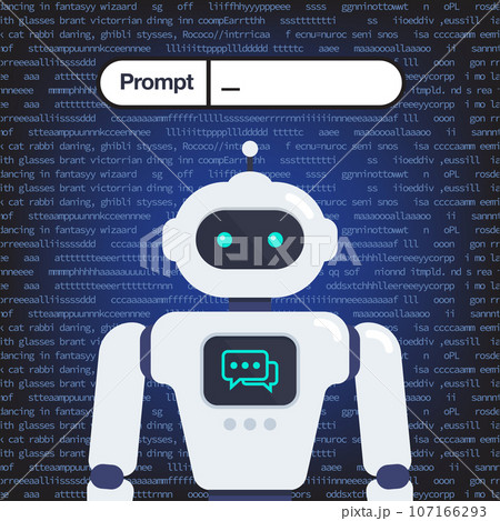 Android Robot with Artificial intelligence Prompt in background 107166293