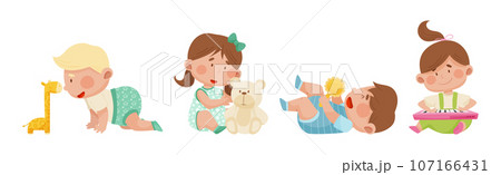 Cute Toddler Children Playing With Different Toys Vector Set Cute Toddler Children Playing With Different Toys Vector Set 107166431
