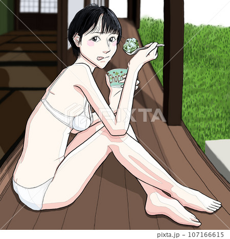 床に座りアイスクリームを食べる女の子14 床に座りアイスクリームを食べる女の子14 107166615