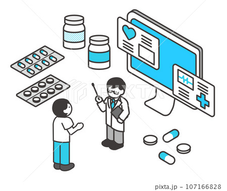 オンライン診療のアイソメのベクターイラスト素材 107166828