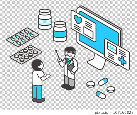 オンライン診療のアイソメのベクターイラスト素材 107166828