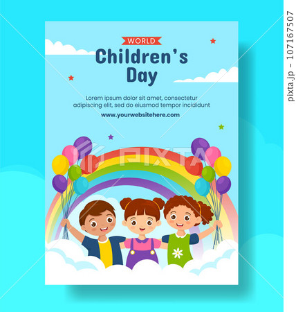 Children's Day Vertical Poster Flat Cartoon Hand Drawn Templates Background Illustration 107167507