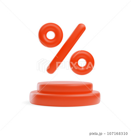 Realistic red podium with percent sign above 3D style 107168310