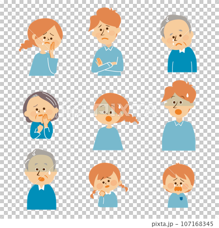 Negative expression three households family illustration set material 107168345