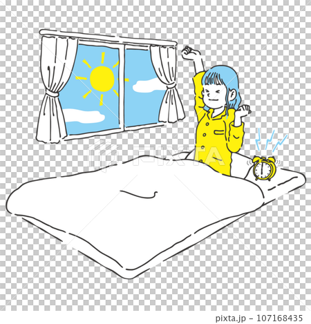 朝すっきり目覚めた女性 手書き風 2色 朝すっきり目覚めた女性 手書き風 2色 107168435