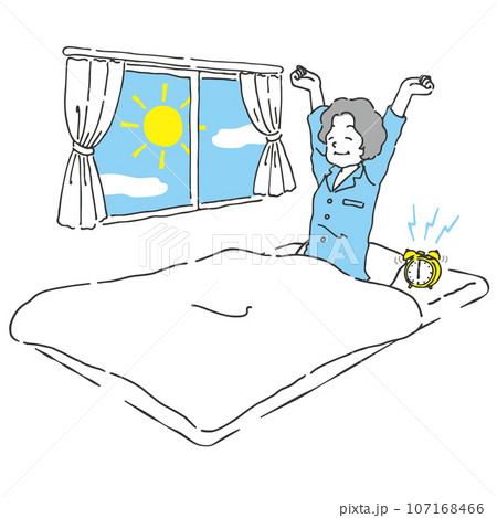 朝すっきり目覚めた女性 手書き風 2色 朝すっきり目覚めた女性 手書き風 2色 107168466