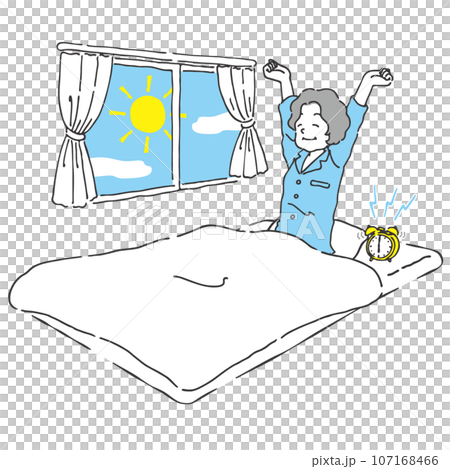 朝すっきり目覚めた女性 手書き風 2色 朝すっきり目覚めた女性 手書き風 2色 107168466