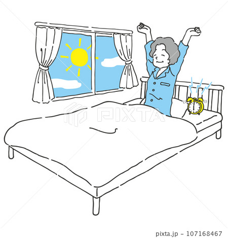 朝すっきり目覚めた女性　手書き風　2色 107168467